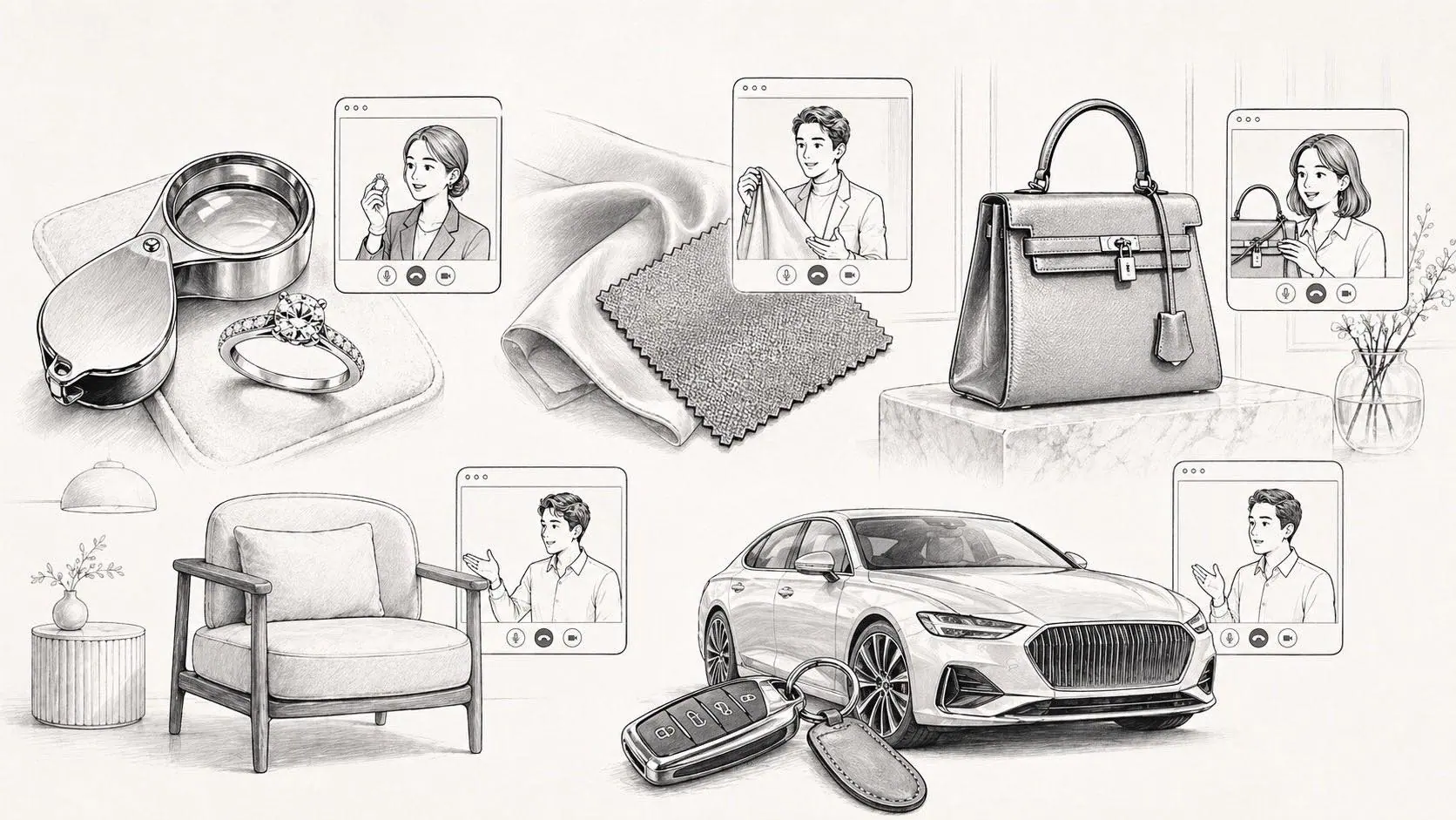 Live commerce for luxury, jewelry, furniture, fashion, and cars